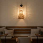 Handwoven Conical Rattan Wall Light – Adjustable Hanging Wall Lamp | Natural Beige Shade