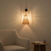 Handwoven Conical Rattan Wall Light – Adjustable Hanging Wall Lamp | Natural Beige Shade