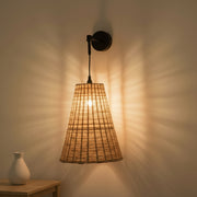 Handwoven Conical Rattan Wall Light – Adjustable Hanging Wall Lamp | Natural Beige Shade