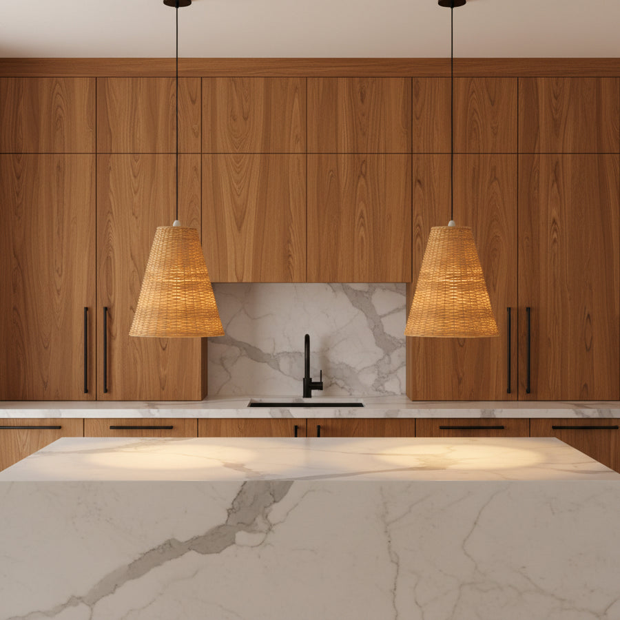 Handwoven Rattan Cone Pendant Light (2 Sizes) – Natural Woven Ceiling Lamp with Adjustable 100cm Hanging Height