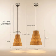 Handwoven Rattan Cone Pendant Light (2 Sizes) – Natural Woven Ceiling Lamp with Adjustable 100cm Hanging Height