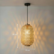 Handwoven Cylindrical Rattan Ceiling Pendant Light | Natural Beige Hanging Lamp | Matte Black Ceiling Plate