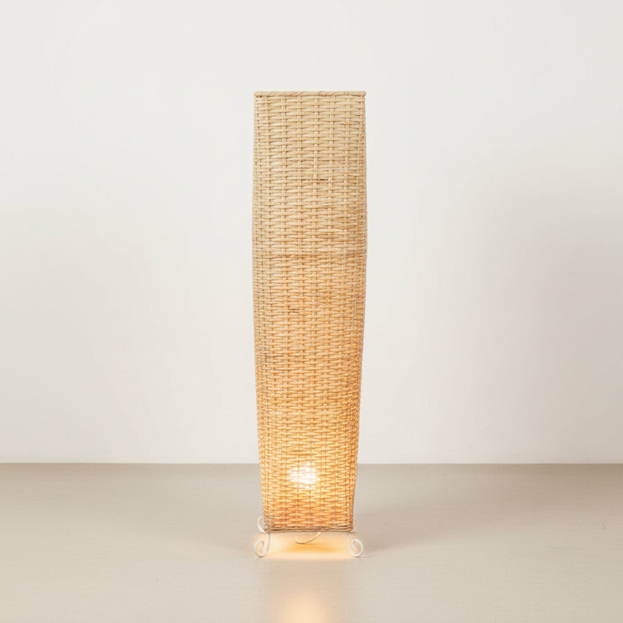 Natural Rattan Floor Lamp – 90cm Tall Decorative Standing Light with Bottom Side Bulb & Warm Upward Glow