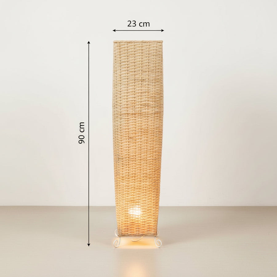 Natural Rattan Floor Lamp – 90cm Tall Decorative Standing Light with Bottom Side Bulb & Warm Upward Glow