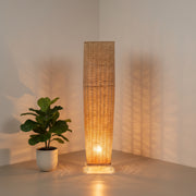 Natural Rattan Floor Lamp – 90cm Tall Decorative Standing Light with Bottom Side Bulb & Warm Upward Glow
