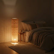 Natural Rattan Floor Lamp – 90cm Tall Decorative Standing Light with Bottom Side Bulb & Warm Upward Glow