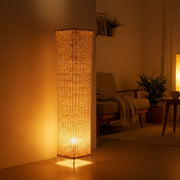 Natural Rattan Floor Lamp – 90cm Tall Decorative Standing Light with Bottom Side Bulb & Warm Upward Glow