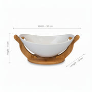Ceramic Serving Bowl with Bamboo Stand | Modern Snack & Fruit Bowl | Elegant Table Serving Dish