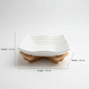 Ribbed Ceramic Serving Bowl with Bamboo Stand | Modern Snack & Fruit Bowl | Elegant Table Serving Dish