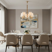 Luxury Champagne Gold 5-Light Chandelier with Fabric Shades | Modern Classic Ceiling Hanging Light for Dining & Living Room