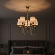 Luxury Champagne Gold 5-Light Chandelier with Fabric Shades | Modern Classic Ceiling Hanging Light for Dining & Living Room