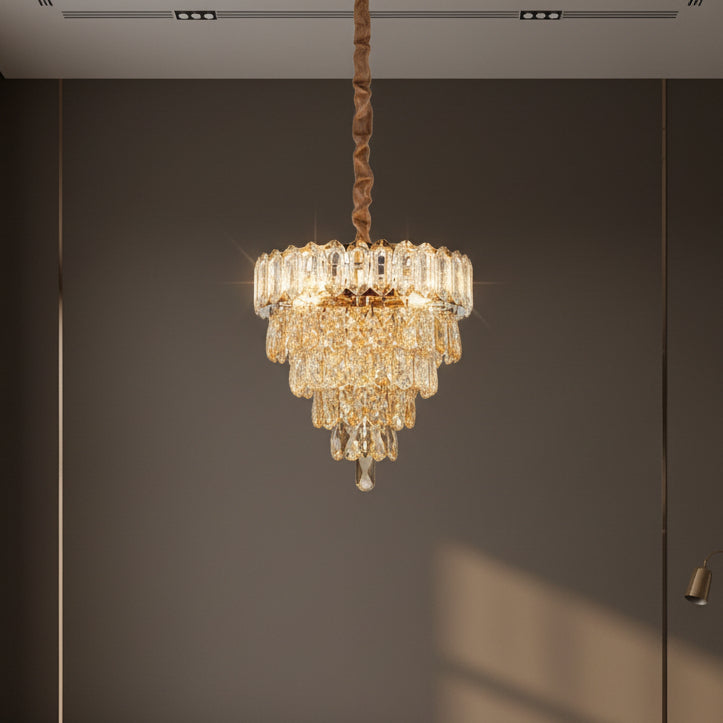 Luxury Gold Crystal Tier Chandelier | Modern Decorative Hanging Ceiling Light for Living & Dining Room