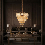 Luxury Gold Crystal Tier Chandelier | Modern Decorative Hanging Ceiling Light for Living & Dining Room