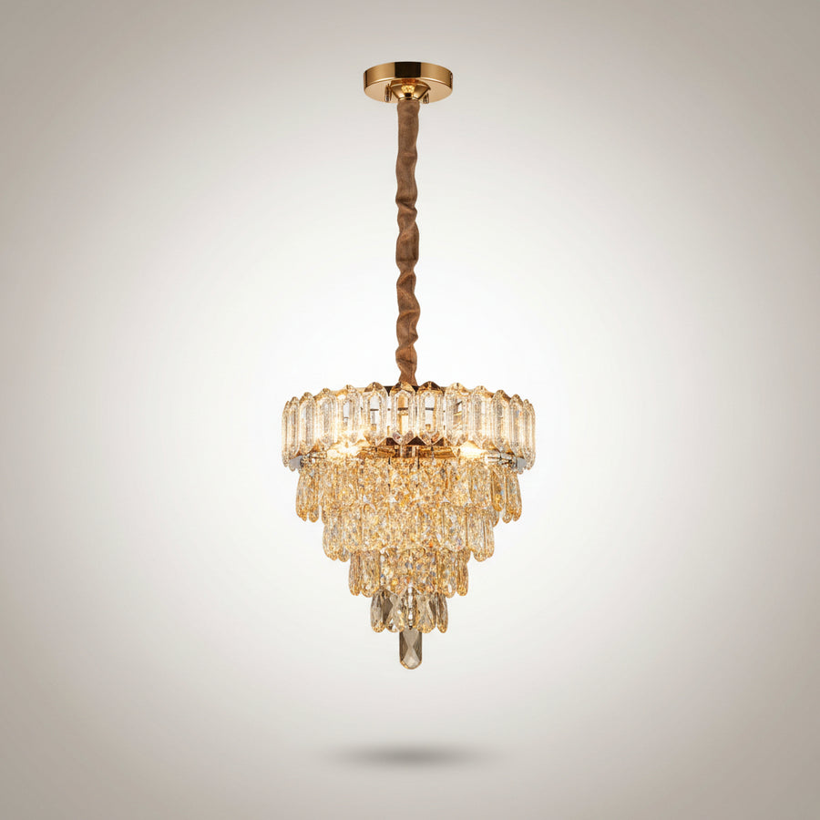 Luxury Gold Crystal Tier Chandelier | Modern Decorative Hanging Ceiling Light for Living & Dining Room