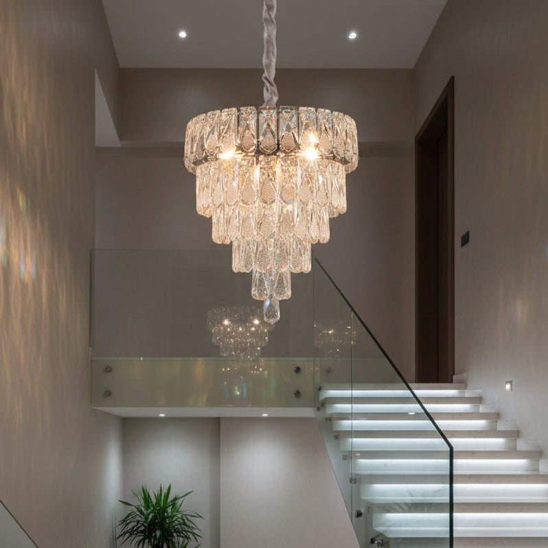 Luxury Silver Crystal 3-Color Chandelier | Modern Chrome Tier Hanging Ceiling Light for Living & Dining Room