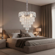 Luxury Silver Crystal 3-Color Chandelier | Modern Chrome Tier Hanging Ceiling Light for Living & Dining Room