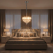 Luxury Silver Clear Crystal Tier Chandelier | Modern Chrome Hanging Ceiling Light for Living & Dining Room