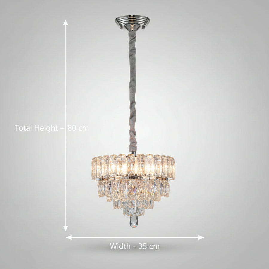 Luxury Silver Clear Crystal Tier Chandelier | Modern Chrome Hanging Ceiling Light for Living & Dining Room