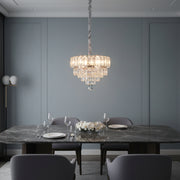 Luxury Silver Clear Crystal Tier Chandelier | Modern Chrome Hanging Ceiling Light for Living & Dining Room