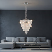 Luxury Silver Crystal 3-Color Chandelier | Modern Chrome Tier Hanging Ceiling Light for Living & Dining Room