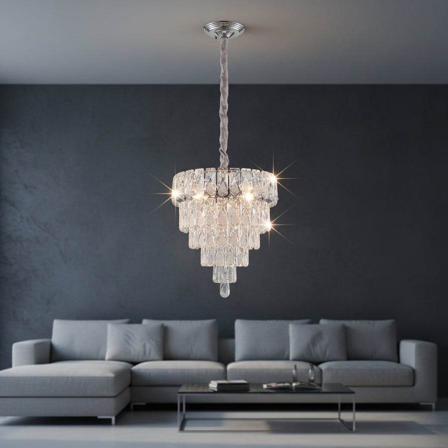 Luxury Silver Crystal 3-Color Chandelier | Modern Chrome Tier Hanging Ceiling Light for Living & Dining Room