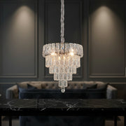 Luxury Silver Crystal 3-Color Chandelier | Modern Chrome Tier Hanging Ceiling Light for Living & Dining Room