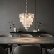 Luxury Silver Crystal 3-Color Chandelier | Modern Chrome Tier Hanging Ceiling Light for Living & Dining Room