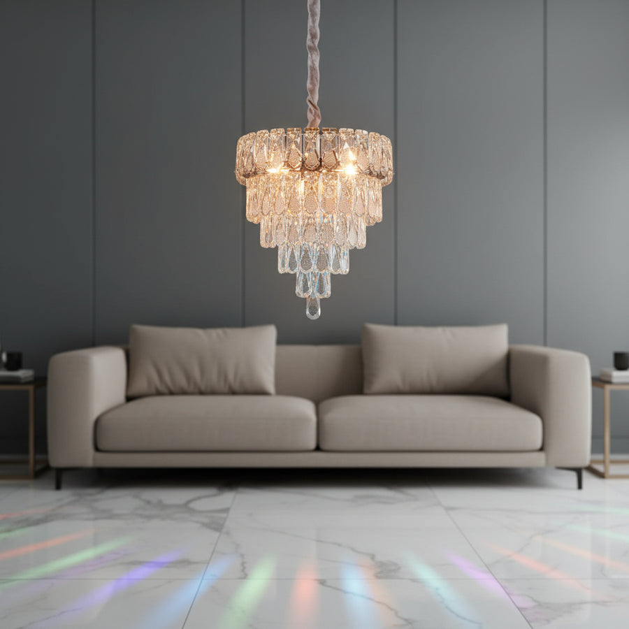 Luxury Silver Crystal 3-Color Chandelier | Modern Chrome Tier Hanging Ceiling Light for Living & Dining Room