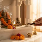 Handcrafted Antique Brass Kapoor Aarti Holder with Deity Handle | Traditional Pooja Camphor Spoon | Spiritual Ritual Décor