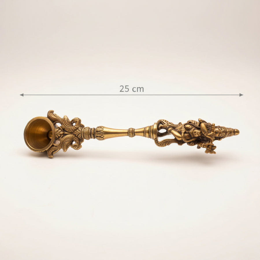 Handcrafted Antique Brass Kapoor Aarti Holder with Deity Handle | Traditional Pooja Camphor Spoon | Spiritual Ritual Décor