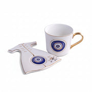 Evil Eye Ceramic Tea Cup with Dress Shape Serving Plate Set | Glossy Premium Coffee Mug Gift Set | Decorative Cup & Saucer | Set of 1
