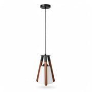 Modern Wooden Tripod Hanging Pendant Light with White Glass Shade