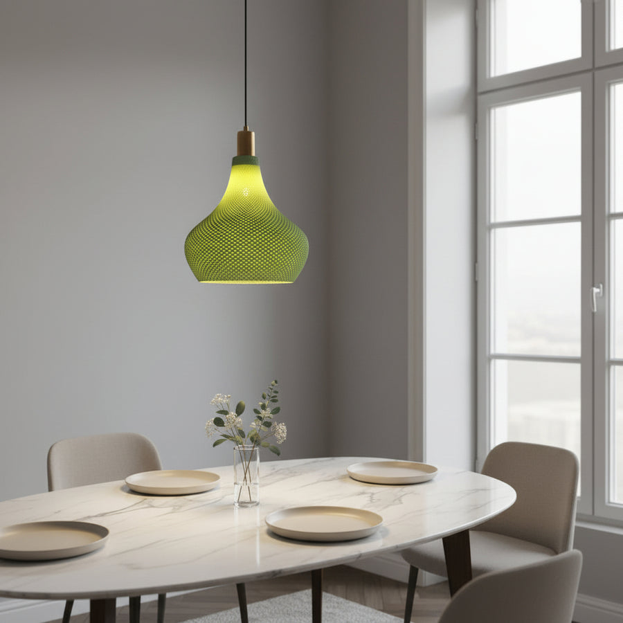Modern Textured Pendant Light | Green E27 Hanging Lamp | Decorative Ceiling Light for Dining & Living