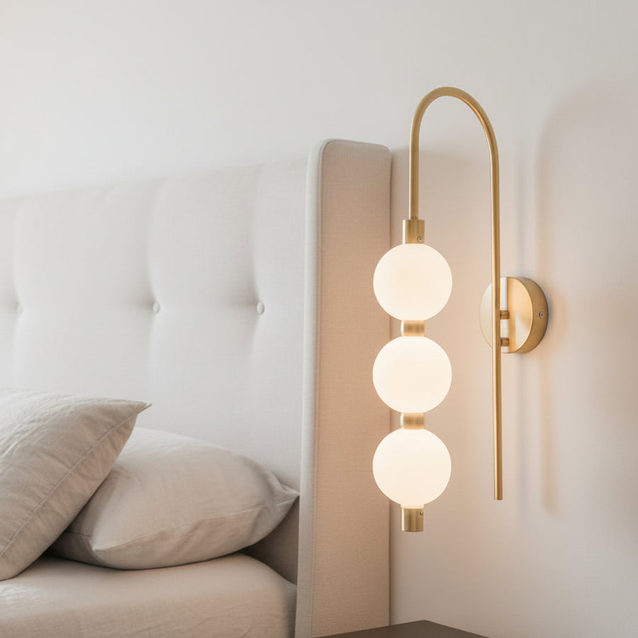 Modern 3 Globe LED Wall Light | Gold Finish Vanity Wall Lamp with Frosted Glass