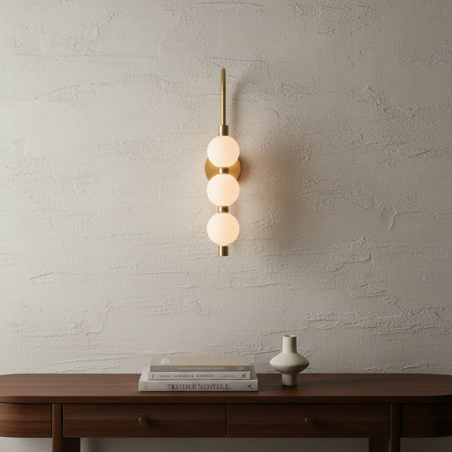 Modern 3 Globe LED Wall Light | Gold Finish Vanity Wall Lamp with Frosted Glass