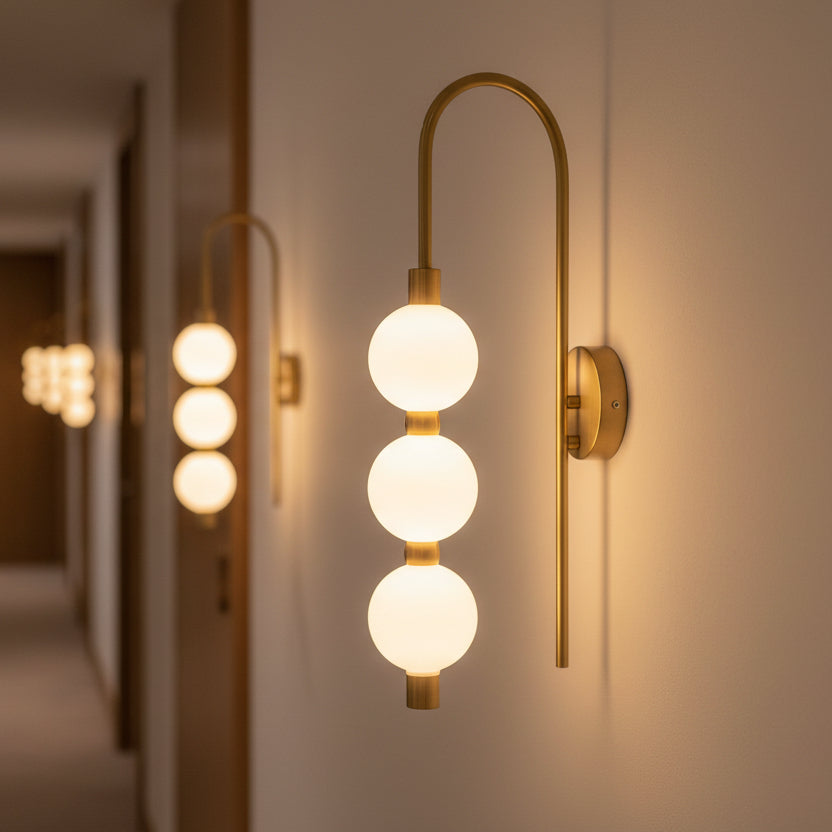 Modern 3 Globe LED Wall Light | Gold Finish Vanity Wall Lamp with Frosted Glass
