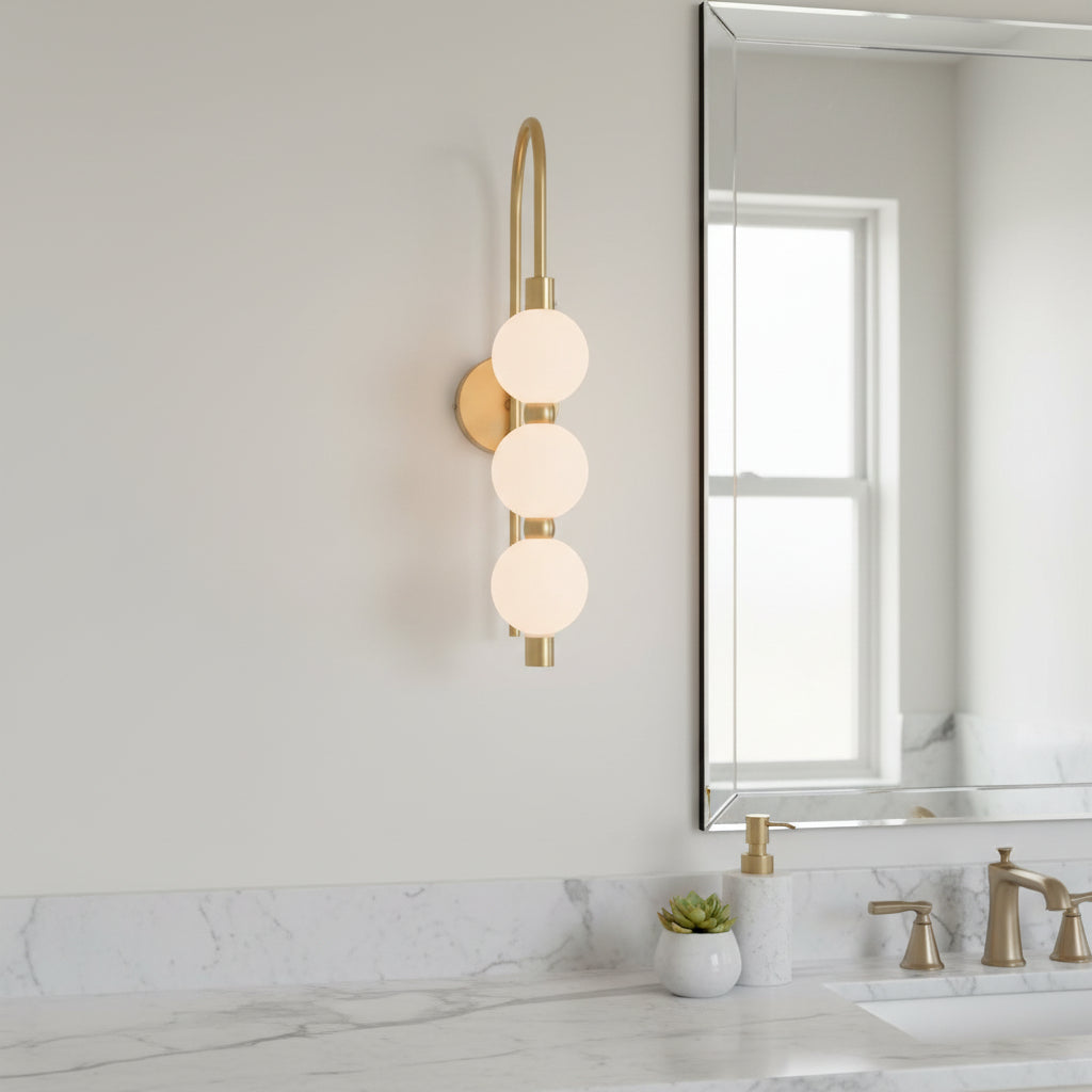 Modern 3 Globe LED Wall Light | Gold Finish Vanity Wall Lamp with Frosted Glass