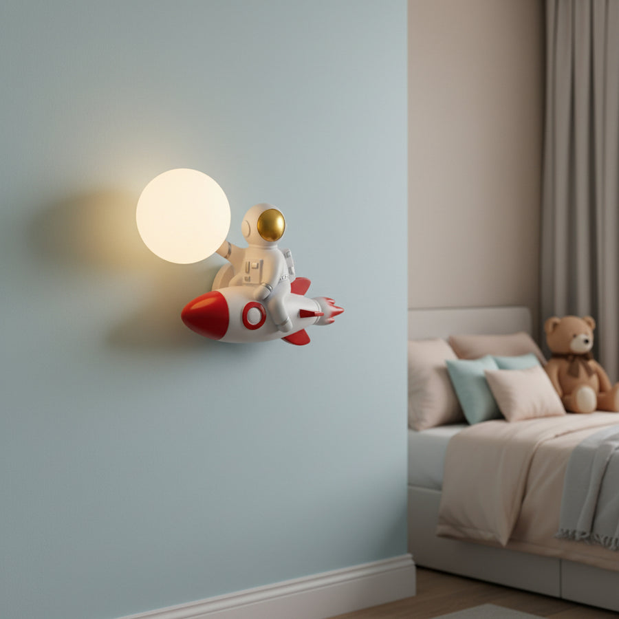 Astronaut Rocket Wall Light with Moon Globe | Kids Room Lamp (G9)