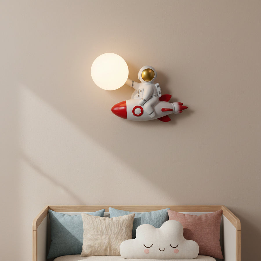 Astronaut Rocket Wall Light with Moon Globe | Kids Room Lamp (G9)