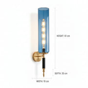 Luxury Blue Glass Wall Light with LED Filament | Modern Brass Finish Wall Lamp
