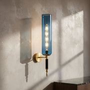 Luxury Blue Glass Wall Light with LED Filament | Modern Brass Finish Wall Lamp