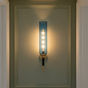 Luxury Blue Glass Wall Light with LED Filament | Modern Brass Finish Wall Lamp