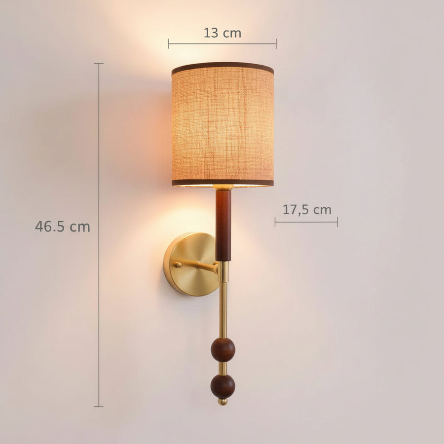 Modern Fabric Shade Wall Light | E27 Holder | Wood & Gold Designer Wall Lamp