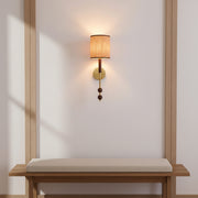 Modern Fabric Shade Wall Light | E27 Holder | Wood & Gold Designer Wall Lamp