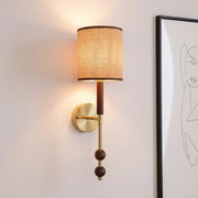 Modern Fabric Shade Wall Light | E27 Holder | Wood & Gold Designer Wall Lamp