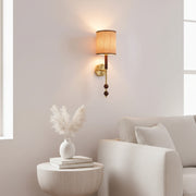Modern Fabric Shade Wall Light | E27 Holder | Wood & Gold Designer Wall Lamp