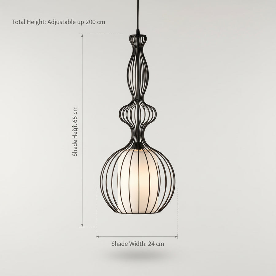 Designer Cage Pendant Light | Metal Frame Hanging Lamp | Adjustable Height Ceiling Light