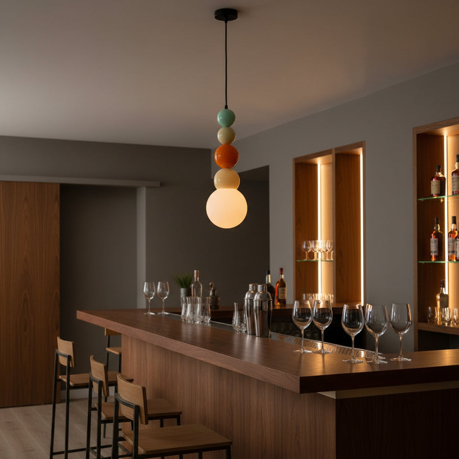 Modern Colorful Glass Pendant Light | Stacked Globe Hanging Lamp | Adjustable Height Ceiling Light