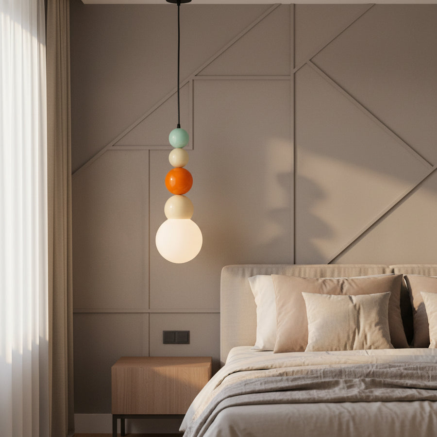 Modern Colorful Glass Pendant Light | Stacked Globe Hanging Lamp | Adjustable Height Ceiling Light