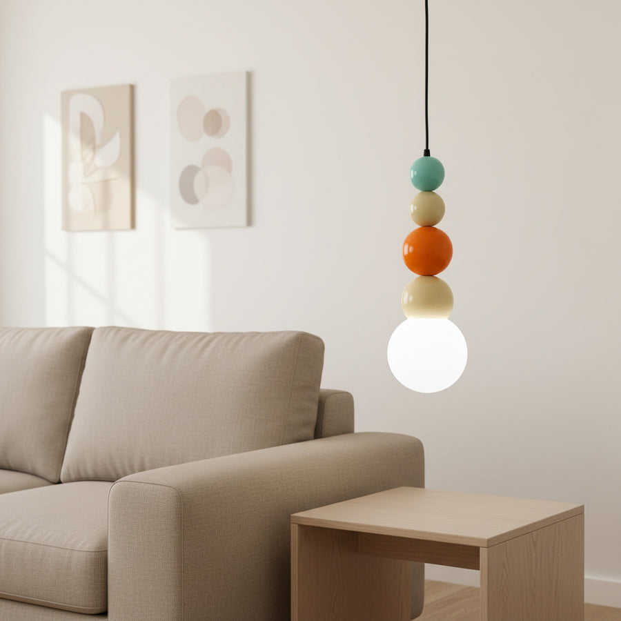 Modern Colorful Glass Pendant Light | Stacked Globe Hanging Lamp | Adjustable Height Ceiling Light